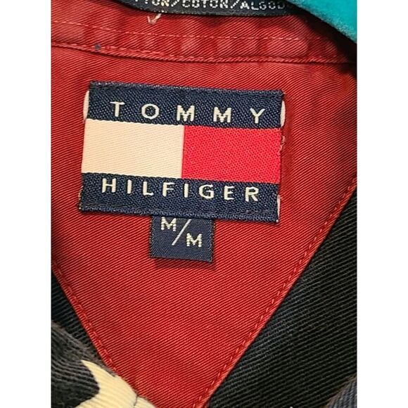 Vintage 90s Tommy Hilfiger Blue Star Pattern Button Down Shirt Nice Fade | M EUC - Picture 2 of 12